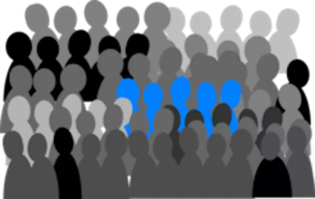 Crowd in black, grey and blue. Illustration.