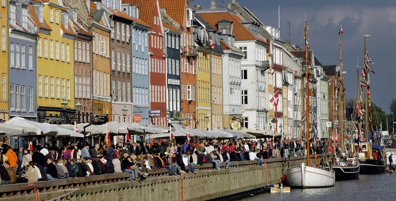 The pittoresque Nyhavn harbour and townscape in Copenhagen in the summer. Photo.